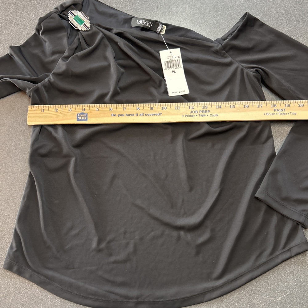 NWT Authentic RALPH LAUREN  Black One Shoulder Long Sleeve Top Petite L - Picture 8 of 10